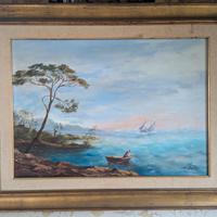 "Quadro olio su tela paesaggio marino – M. Santini