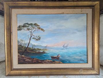 "Quadro olio su tela paesaggio marino – M. Santini