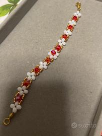 Braccialetto artigianale cristalli bianchi e rosdi