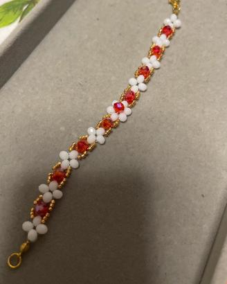 Braccialetto artigianale cristalli bianchi e rosdi