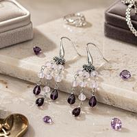 Orecchini in argento 925, quarzo rosa e granato