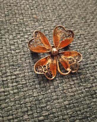 Spilla Quadrifoglio Vintage in Argento 800 Dorato