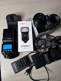 Canon 250D+18-55mm+50mm+Flash Godox + 3 Bat