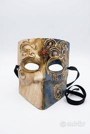 Maschera Veneziana Artigianale da Volto – Oro, Blu