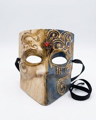 Maschera Veneziana Artigianale da Volto – Oro, Blu