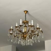 Lampadario in ottone e cristalo con pietra onice