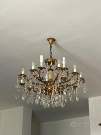 Lampadario in ottone e cristalo con pietra onice
