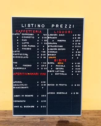 Tabella Listino Prezzi Bar 70x50cm