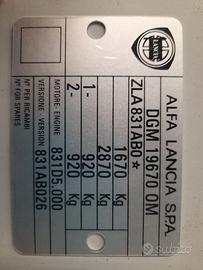 LANCIA DELTA INTEGRALE e 037 targa riass.va telaio