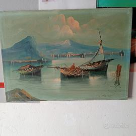Quadro lago/barche di pescatori 70x50