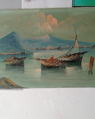 Quadro lago/barche di pescatori 70x50