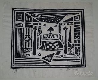 Diego Mazzonelli Il Tempio Massonico linoleografia