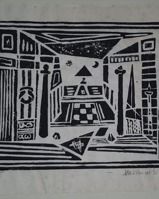Diego Mazzonelli Il Tempio Massonico linoleografia