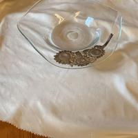 Piatto vetro con decoro girasoli argento