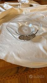 Piatto vetro con decoro girasoli argento