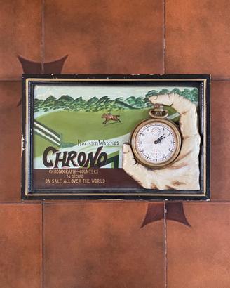 Insegna espositiva Chrono con orologio funzionante