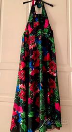 Abito lungo modello Marilyn fiori rossi e blu 46