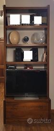 Libreria e porta tv in legno massello in noce.