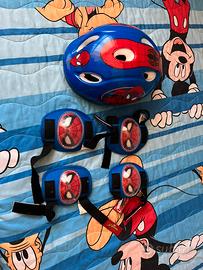 Casco bici bambino gomitiere ginocchiere spiderman