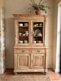 Credenza Buffet Antica a Due Corpi con Vetrina