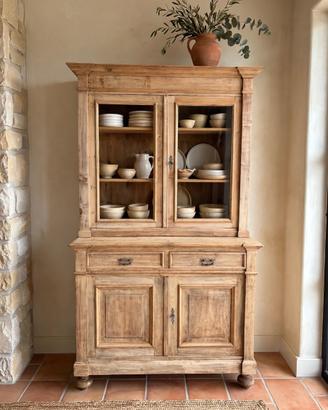 Credenza Buffet Antica a Due Corpi con Vetrina