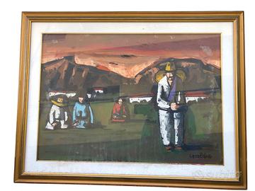 Quadro olio su tela Alfredo Cavaldoro Peones