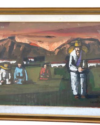 Quadro olio su tela Alfredo Cavaldoro Peones