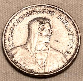 5 Franchi Svizzeri 1933 Berna - Argento.835 - Rara