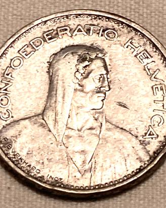 5 Franchi Svizzeri 1933 Berna - Argento.835 - Rara