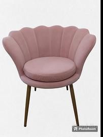 Sedia Poltrona a Conchiglia in velluto Rosa cipria