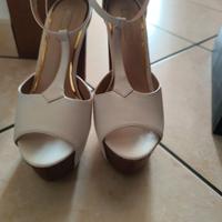 scarpe bianche tacco colore legno n°39
