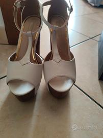 scarpe bianche tacco colore legno n°39