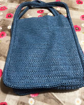 Borsa in cartapaglia blu just