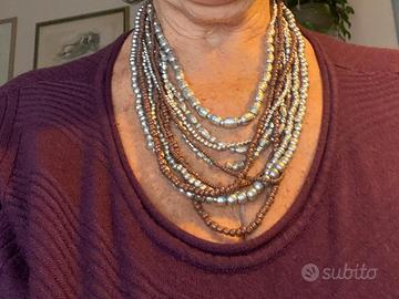 Collana multifili argento e marrone