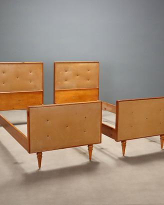 Coppia Letti Anni '60 in Legno e Skai
