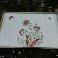 antico vassoio in porcellana e metallo