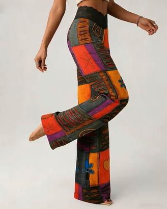 Pantaloni da Donna Stampa Bohemian Bordo in Pizzo