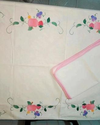 Tovaglia in cotone con fiori e frutta per 6