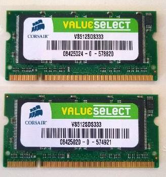 RAM 512MB DDR SODIMM Corsair Memory (VS512SDS333)