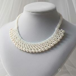 Collana bavaglio vintage 800 stile regale perle