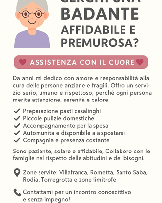 Dama da compagnia, badante , baby Sitter colf