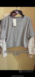 maglietta con maniche in pizzo