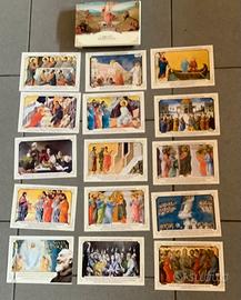 Raccolta di 14 cartoline via crucis, padre Pio