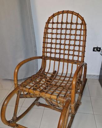 Sedia a dondolo in bambù/rattan – Artigianale anni
