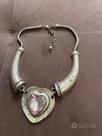 Collana Statement Argento Cuore Rosa