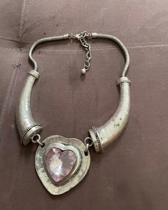 Collana Statement Argento Cuore Rosa