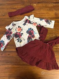 Completo body salopette e fascia 1-3 mesi