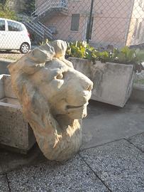 Statue leone artigianali in cemento e gesso – H 55
