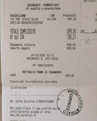Xiaomi 15 T pro 512 GB Black