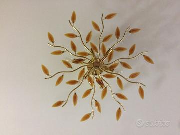Plafoniera a LED oro e cristalli ambra